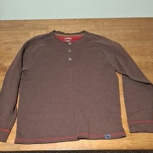 L.L. Bean Chocolate Henley with Red Accents